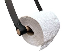 Leren Toiletrolhouder - Zwart - 2 stuks - 100% Volnerfleer Toiletrolhouders - WC rolhouder hangend