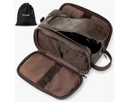 Leren toilettas voor heren - Waterbestendig - Grote reistas - Dopp Kit - Badkamer organizer - Gymtas - Make-up opberger - Inclusief gratis nat-droog zakje