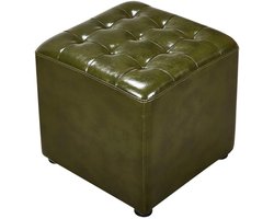 Leren Voetenbank - Zitkubus Poef - Ontspannen Zitten - Massief Houten Frame - 40x40x35 cm - Groen