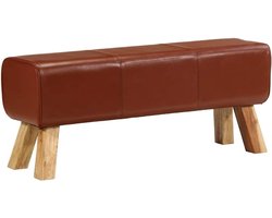 Leren Zithoek - Vintage Bank - Interieur Verfraaien - Massief Mangohout - 110 cm - Bruin