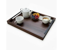 Les Plaisirs Du Chef - Acacia houten dienblad met geintegreerde metalen handgrepen - Groot: 48x38 cm – Acacia dienblad – ontbijtdienblad & serveerplaat