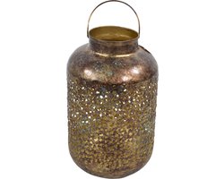Lesi Living Lantaarn/windlicht - Oosterse stijl - goud - metaal - antieke uitstraling - 20 x 32 cm