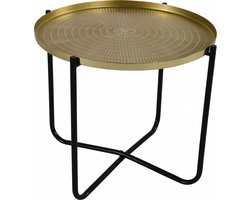 Lesli Living Bijzettafel - goudkleurig met zwart - metaal - 35 cm - plantenhouder/plantentafel/oppottafel