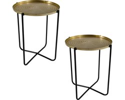 Lesli Living Bijzettafel/plantenstandaard - 1x - goud/zwart - rond - metaal - 50 cm