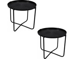 Lesli Living bijzettafel/plantenstandaard/tafel - 2x - rond - metaal - zwart - 35 cm
