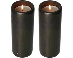 Lesli Living Kaarsenhouders/waxinelichtjes houders - 2x - bamboe - zwart - H20 cm - theelicht houder