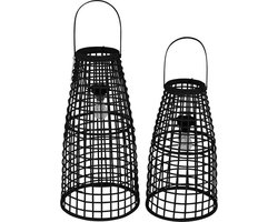 Lesli Living windlichten Anzu 2stuks - zwart + LED lamp