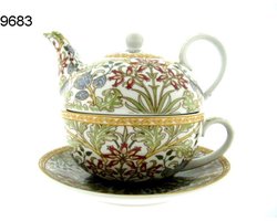 Lesser & Pavey - Tea for One Set - Hyacint - William Morris - Theepot met Kop en Schotel - Porselein - In Geschenkdoos