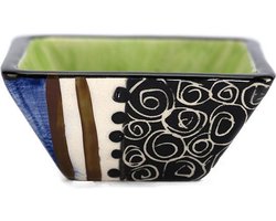 Letsopa Ceramics - Licthgroen-Geel-Blauw - Aardewerken schaaltje - Ramekin - stapelbaar bronzen earth ontwerp - Handgemaakt in Zuid Afrika - hoogwaardig keramiek - exclusief gemaakt door Letsopa Ceramics voor Nwabisa African Art