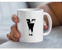 Letter Y Initial Mug, Forest Design Koffie Mok, Gepersonaliseerd cadeau, Aangepaste Letter Koffiemok, Unieke Mok, Monogram Mok