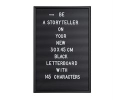 letterbord - 145 letters - cijfers - speciale tekens - 45 x 30 cm - hangend - zwart