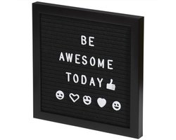 Letterbord - Letterboard S - 25,5 x 25,5 cm - Zwart - Hout - Vilt - Incl. 180 letters, cijfers, tekens en emoticons