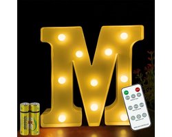 Letterlamp, afstandsbediening, alfabetlamp, led, letterverlichting, letterlamp, verlichte letters, nachtverlichting, decoratie voor verjaardagsfeestje, bruiloft, M