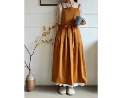 Leuk retro katoenen schort met plooien, geschikt voor thuis, in de keuken, de tuin, voor kunstschilderen of als werkkleding voor bloemisten.