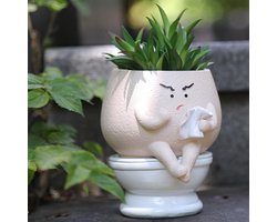 Leuke bloempot in de vorm van een toilet, geschikt voor kamerplanten, schattige zelfwaterende bloempot, geschikt voor vetplanten, unieke bloempot in de vorm van een hoofd, een goede keuze als verjaardags- en kerstcadeau.