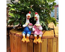 Leuke Cartoon Gans Sculptuur - Zittend Tuinbeeld van Hars voor Decoratie en Cadeaus