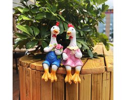 Leuke Cartoon Gans Sculptuur - Zittend Tuinbeeld van Hars voor Decoratie en Cadeaus