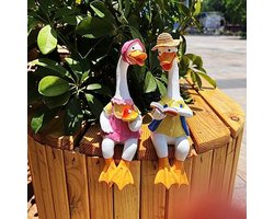 Leuke Cartoon Tuinbeelden Zittende Gans Sculptuur - Perfecte Cadeau voor Bruiloft en Tuin Decoratie