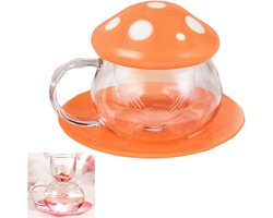 Leuke champignonglazen theekop met zeef - Hittebestendig - 290ml - Oranje - Glas/Keramiek