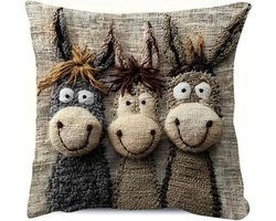 Leuke ezel decoratieve knuffel kussensloop, vierkant kussensloop met rits, voor in de woonkamer, bij het bed, op het terras, in de auto, ezel rustieke sofa kussen