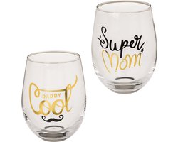 Leuke glazen 'Super mom' & 'Daddy cool' - Cadeau voor je ouders - Leuke verpakking - Cadeau idee