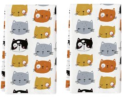 Leuke keukendoeken met cartoonkattenprint - 2 stuks - 40 x 60 cm - Vaatdoeken - Geschikt voor koken, bakken en afwassen - Keukendroogdoek - Zeer absorberend - Kan gebruikt worden als hittebestendige onderlegger of voor het bakken van koekjes