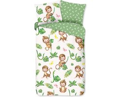 Leuke kids dekbedovertrek Aapjes - 140x200/220 (eenpersoons) - vrolijke uitstraling - zacht en soepel - ademend en huidvriendelijk - ideaal voor de kinderkamer