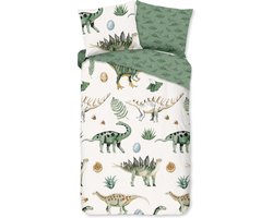 Leuke kids dekbedovertrek Dino - 140x200/220 (eenpersoons) - vrolijke uitstraling - zacht en soepel - ademend en huidvriendelijk - ideaal voor de kinderkamer