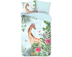 Leuke kids dekbedovertrek Giraffe - 140x200/220 (eenpersoons) - vrolijke en kleurrijke uitstraling - hoogwaardige kwaliteit - heerlijk zacht en soepel - ademend en huidvriendelijk - ideaal voor de kinderkamer