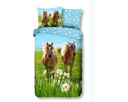 Leuke Kinder Dekbedovertrek Paarden | 140x200/220 | 100% Fijn geweven katoen | Zacht En Soepel
