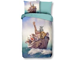 Leuke Kinder Katoen Dekbedovertrek Eenpersoons Ark | 140x200/220 | Fijn Geweven | Zacht En Huidvriendelijk