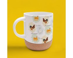 Leuke mok - Chickens - kippen - origineel design - hand bedrukt herbruikbare mok - to go - reisbeker - koffietijd - teatime - afneembare kurken onderzetter