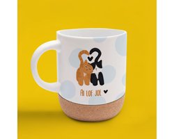 Leuke mok - grappige mok - katten - I luv Joe - origineel - hand getekend design - hand bedrukt herbruikbare mok - to go - reisbeker - koffietijd - teatime - afneembare kurken onderzetter