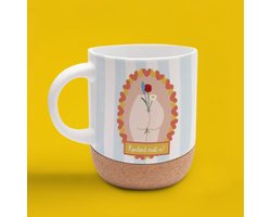 Leuke mok - grappige Mok - kontent met u - origineel, hand getekend design - hand bedrukt - herbruikbare mok - to go - reisbeker - koffietijd - teatime - afneembare kurken onderzetter
