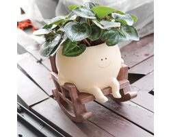 Leuke Smiley Gezicht Plantenpot voor Binnen en Buiten - Hars Succulente Pot met Drainage Gat - Uniek Geschenkidee voor Moeder en Kerstmis