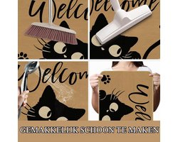 Leuke zwarte kattendeurmat, Meow Welcome decoratieve vloermat met antislip rubberen achterkant, vuilvanger, eenvoudige reiniging, deurmat voor binnen, patio, tuinhuis, accessoires 43 x 75 cm