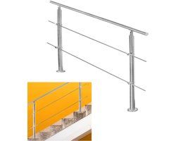 Leuning Roestvrij stalen leuning Trapleuning Voor binnen buiten balkon Leuning Trap balustrade 100cm 2 dwarsbalken