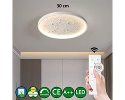 Levabe - Moderne LED Maan Plafondlamp - Steen - Afstandsbediening - 3 Standen Kleuren - Dimbaar - Glans - Maanlamp - Slaapkamer - Plafond licht - 30x20 cm - Wit