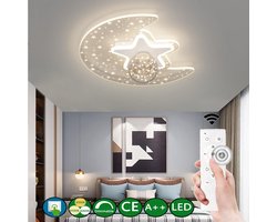 Levabe - Moderne LED Sterren maan Plafondlamp - Groot - Dimbaar - Glans - Maanlamp - Sterlamp - Woonkamer - Slaapkamer - afstandsbediening - Plafond licht - 50 CM
