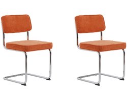 LevaLeva Rupert eetkamerstoel​ set van 2 - rib stof - ​oranje - buisframe - chro​om