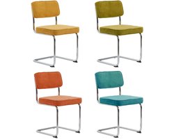 LevaLeva Rupert eetkamerstoel​ set van 4 - rib stof - ​oranje-geel-groen-blauw - buisframe - chro​om