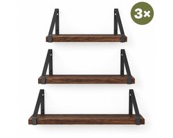 Levano Wandplank Set van 3 - Wandrek Industrieel - Zwevende Wandplank - Boekenplank - Wanddecoratie Woonkamer - Muurplank Hout - Badkamer Plank - Keukenplank - Boekenplank Kinderkamer - Hangplank - Wanddecoratie Keuken - Ophang Planken Muur