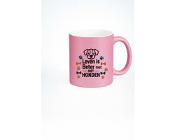 Leven Is Beter Met Honden Mok 330ml – Roze Keramische Koffiemok met Schattig Hond & Pootjes Design – Perfect Cadeau voor Hondenliefhebbers