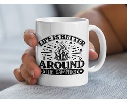 Leven is beter rond het kampvuur Mug, Camping liefhebber cadeau, Buitenavontuur Koffiemok, Wandelaar Gift, Natuur liefhebber, Avontuurlijke