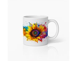 Levendig Zonnebloem Spetter Ontwerp Koffiemok – Kleurrijke Artistieke Bloemen Theemok Cadeau