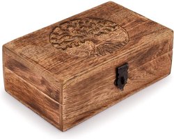 Levensboom gegraveerd mangohouten aandenkistje - sieradenorganizer - unieke cadeau-ideeën - mannen vrouwen - vlamwerkafwerking Houten kistje