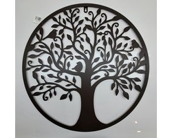Levensboom met vogel Tree of Life HS90BR wanddecoratie Rond Industrieel Muurdecoratie metaal - lifetree - – blik – diameter 51 cm, dikte 2 mm, rand 8 mm.