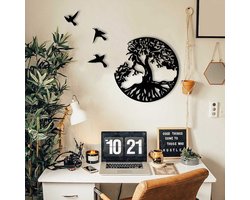 Levensboom - Metaal - 50cm - Tree of Life - Wanddecoratie - wandbord - zwart wit muurdecoratie - Wall Art - Metalen wanddecoratie vogels - Tuindecoratie - Geschikt voor binnen en buiten
