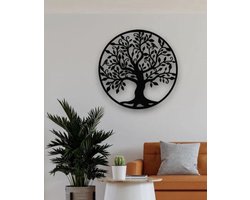 Levensboom - Metaal - 50cm - Tree of Life - Wanddecoratie - wandbord - zwart wit muurdecoratie - Wall Art - Tuindecoratie - Geschikt voor binnen en buiten