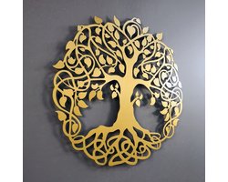 Levensboom - Metalen Levensboom - Muurdecoratie - Levensboom Metaal - Levensboom Wanddecoratie - Wall Art - Goud- 47X47CM